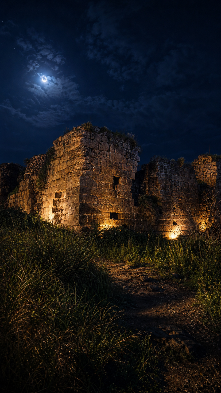 Moonlit ruins by candlelight